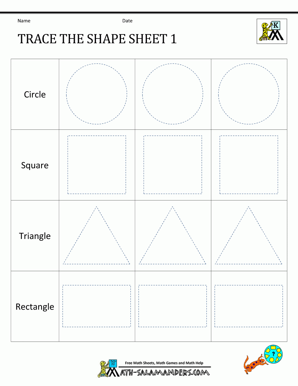 Shape Tracing Worksheets Kindergarten