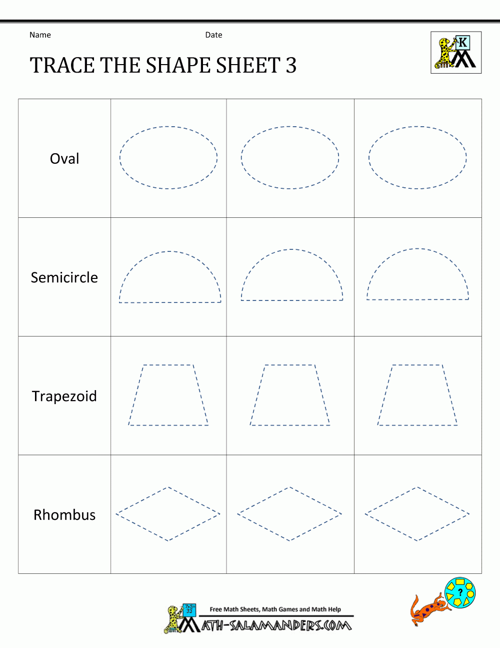 Shape Tracing Worksheets Kindergarten