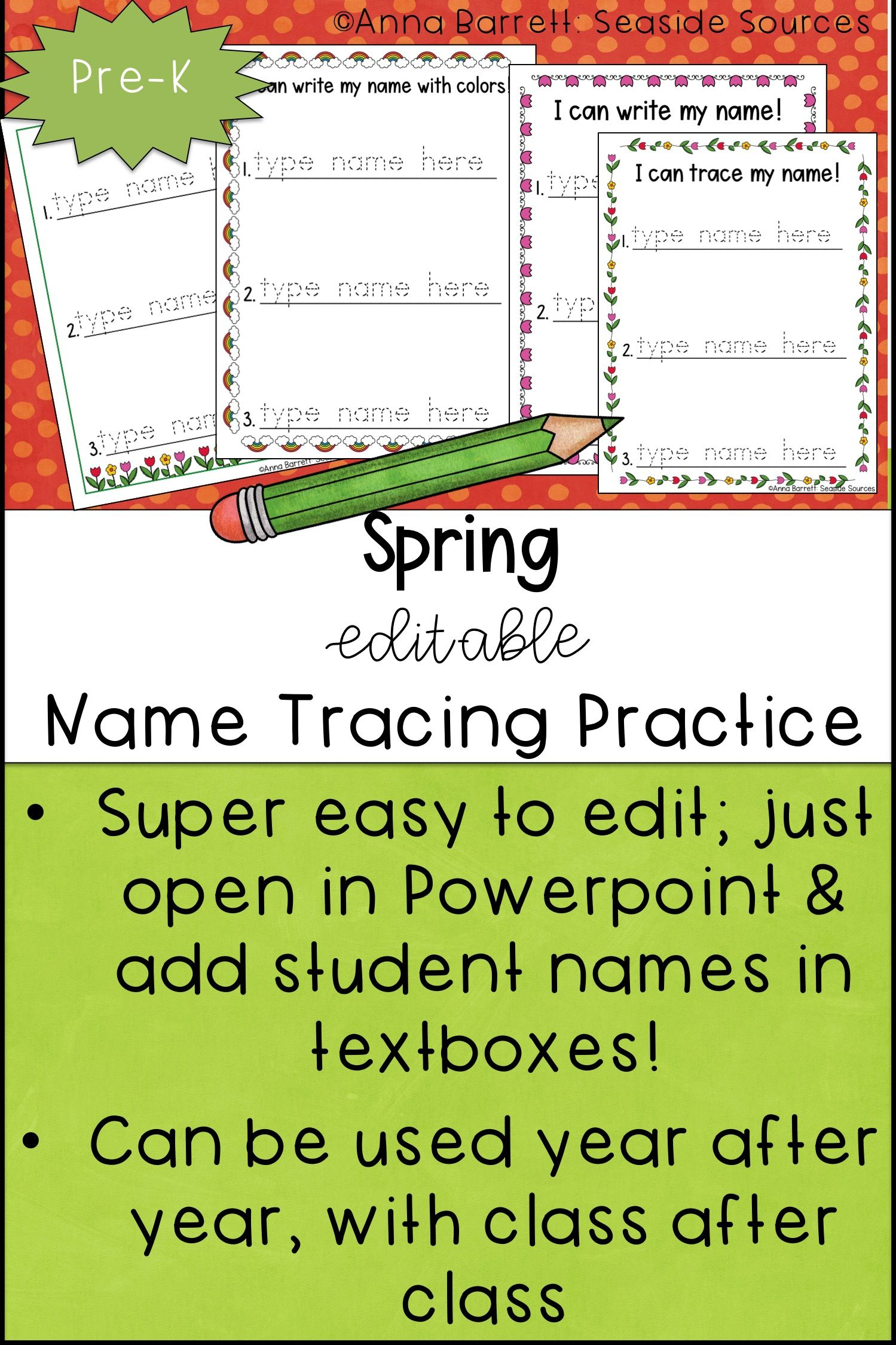 Spring Editable Name Tracing Practice | Name Tracing, Name