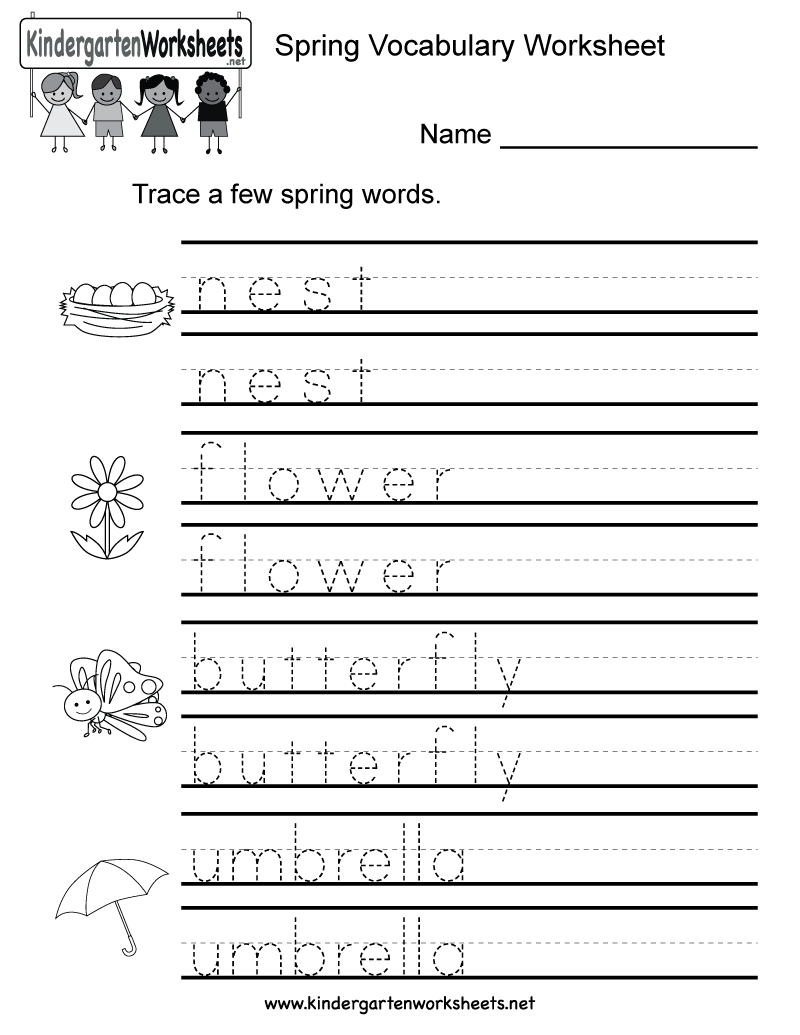 Spring Vocabulary Worksheet For Kindergarten Kids. Children