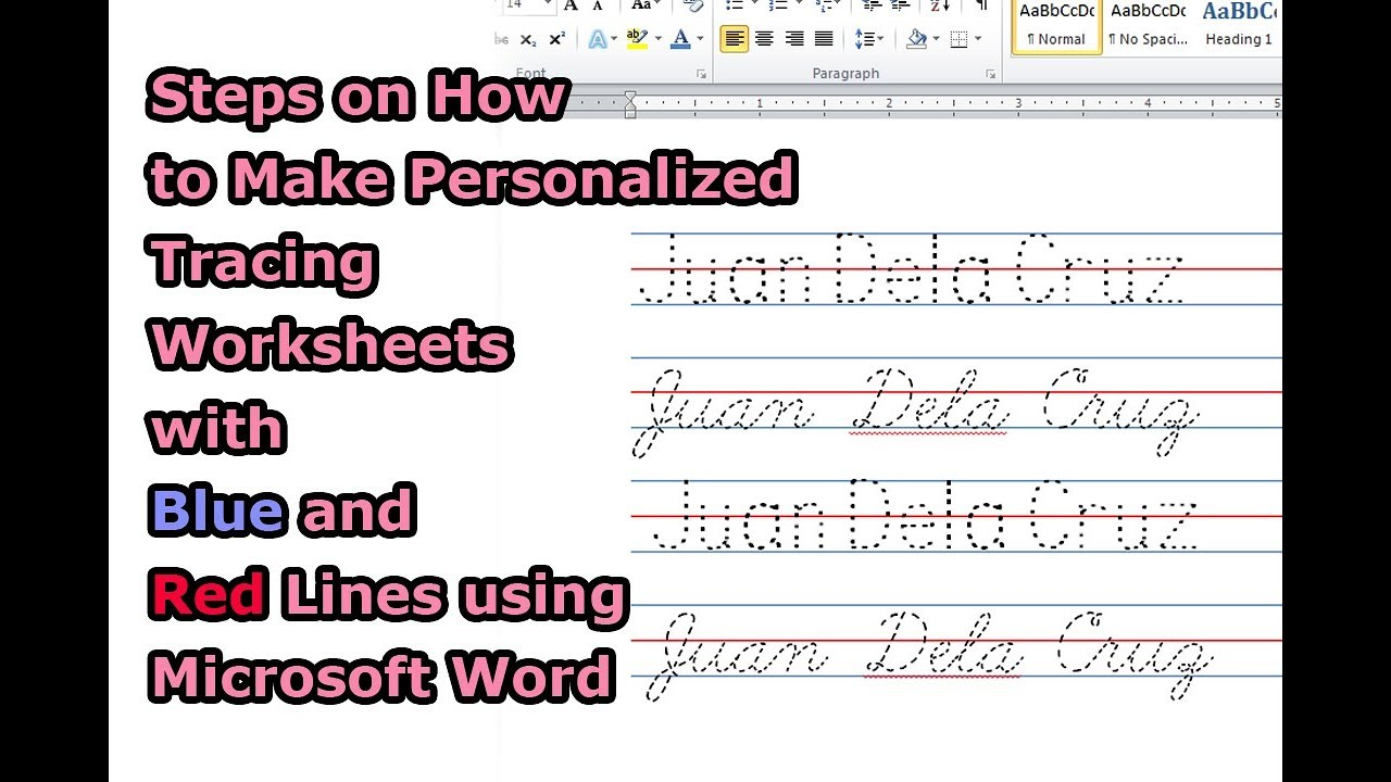 Steps On How To Make Personalized Tracing Worksheets With Blue And Red  Lines Using Microsoft Word