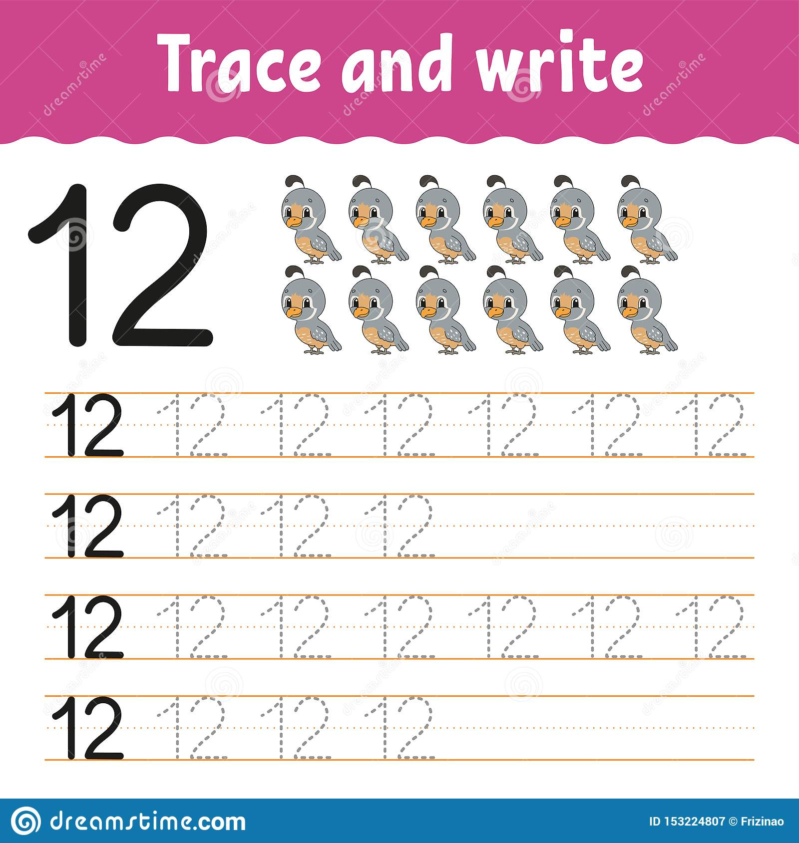Trace And Write. Handwriting Practice. Learning Numbers For