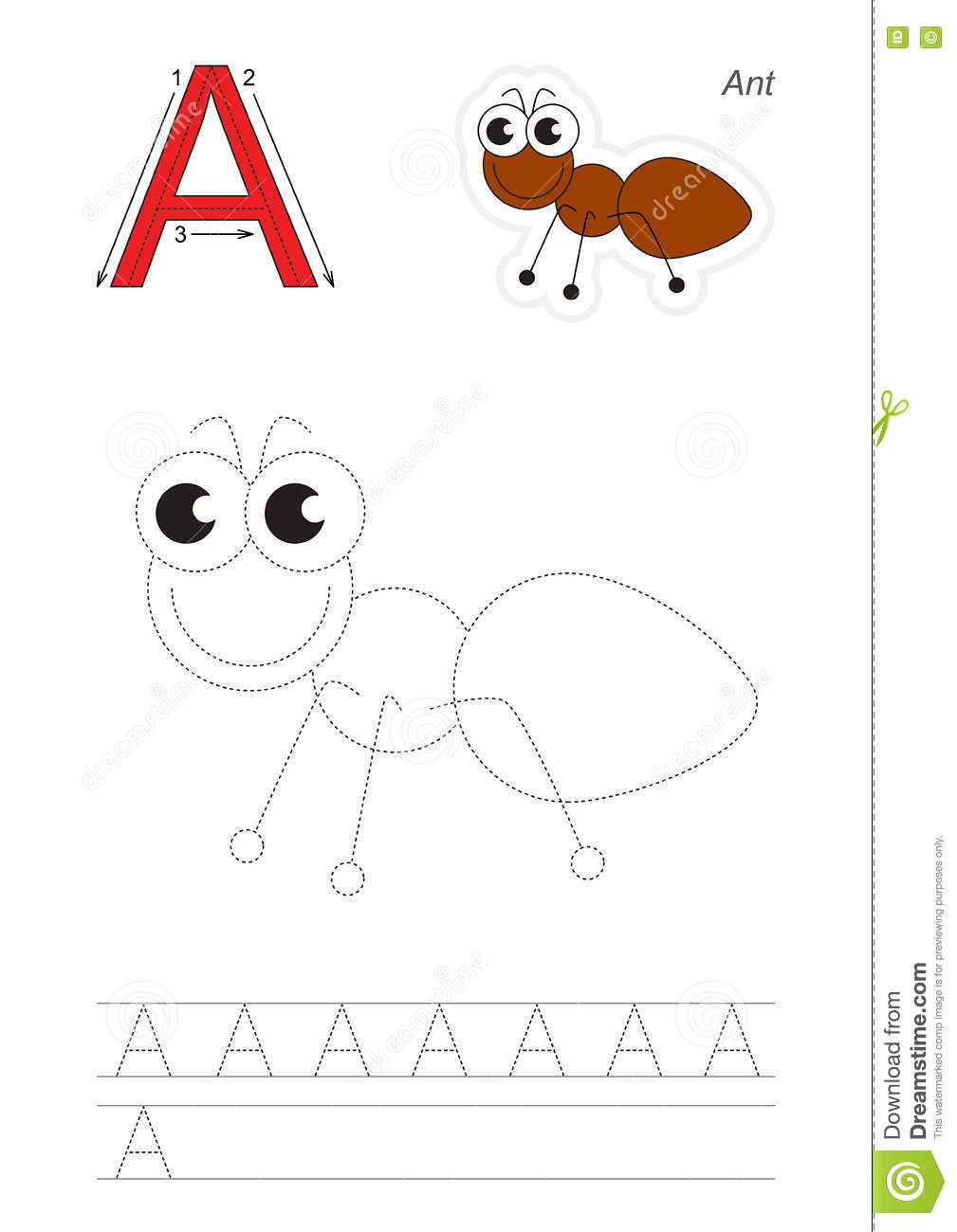 Trace Game For Letter A, Ant Stock Vector - Illustration Of