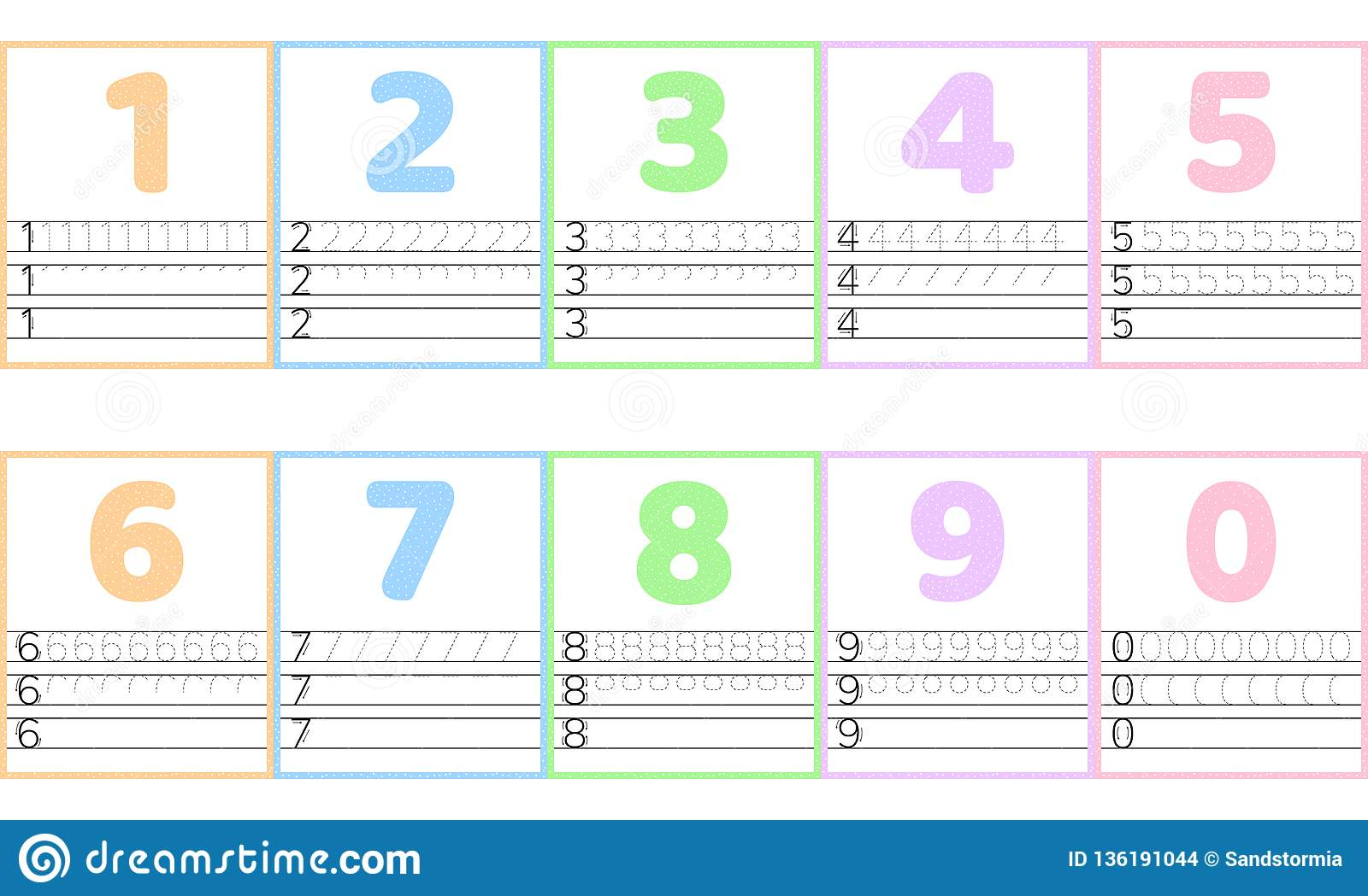 Trace Line Number For Kindergarten And Preshool Kids. Pastel