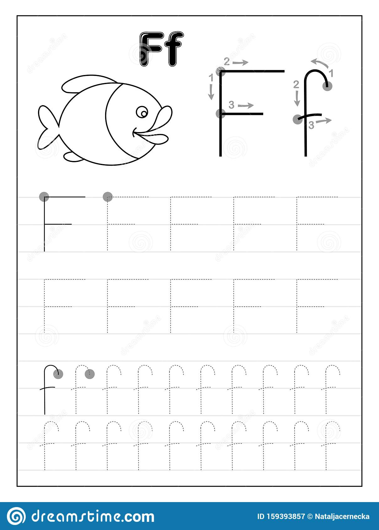 Tracing Alphabet Letter F. Black And White Educational Pages