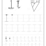 Tracing Alphabet Letter I. Black And White Educational Pages