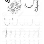 Tracing Alphabet Letter J. Black And White Educational Pages..