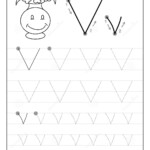 Tracing Alphabet Letter V. Black And White Educational Pages