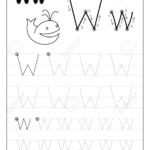 Tracing Alphabet Letter W. Black And White Educational Pages..