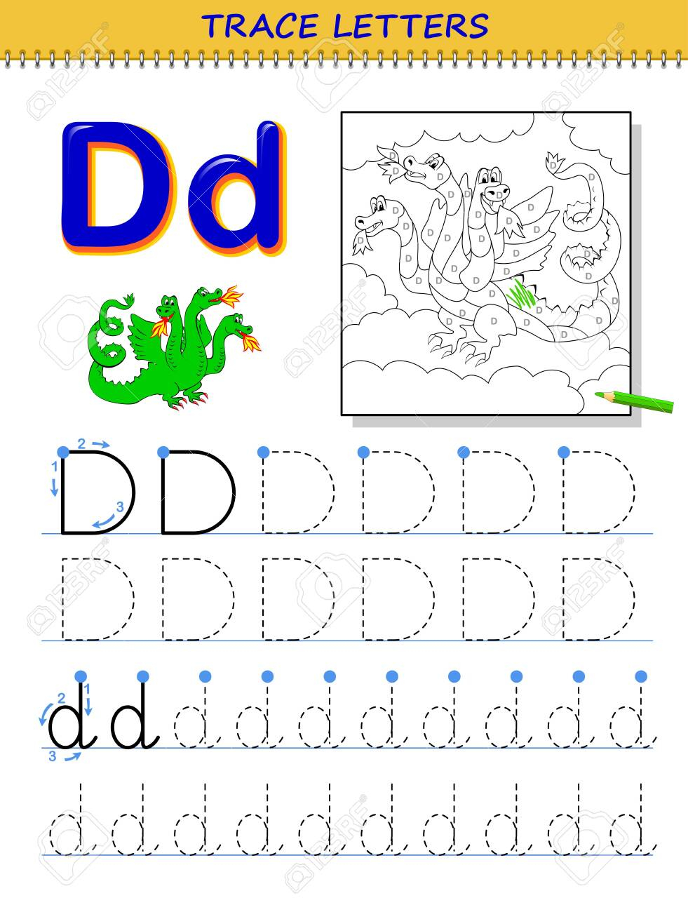 Tracing Letter D For Study Alphabet. Printable Worksheet For..