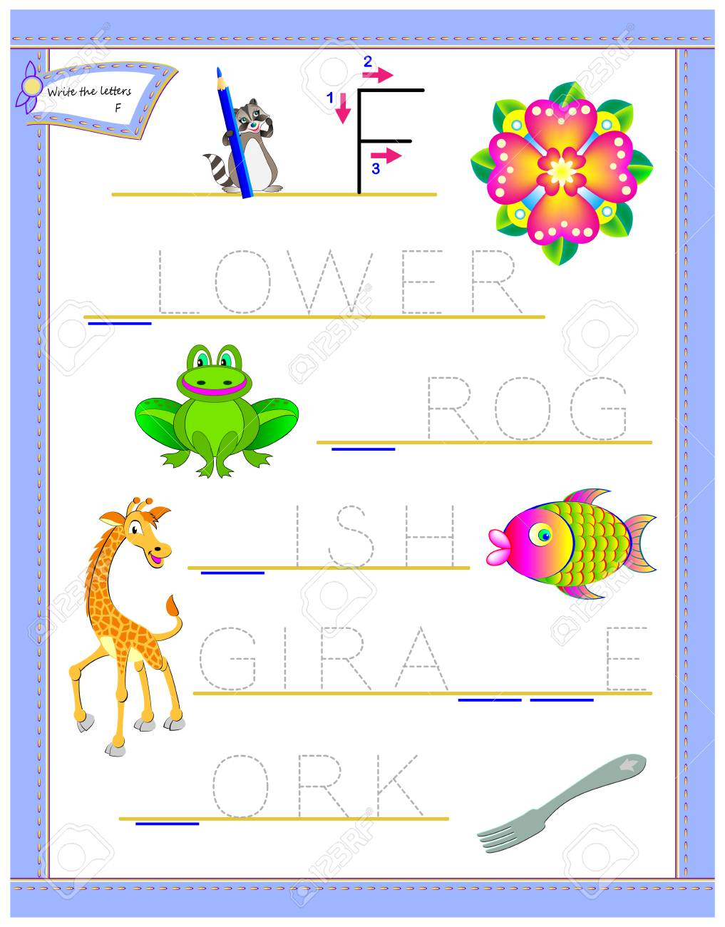 Tracing Letter F For Study English Alphabet. Printable Worksheet..