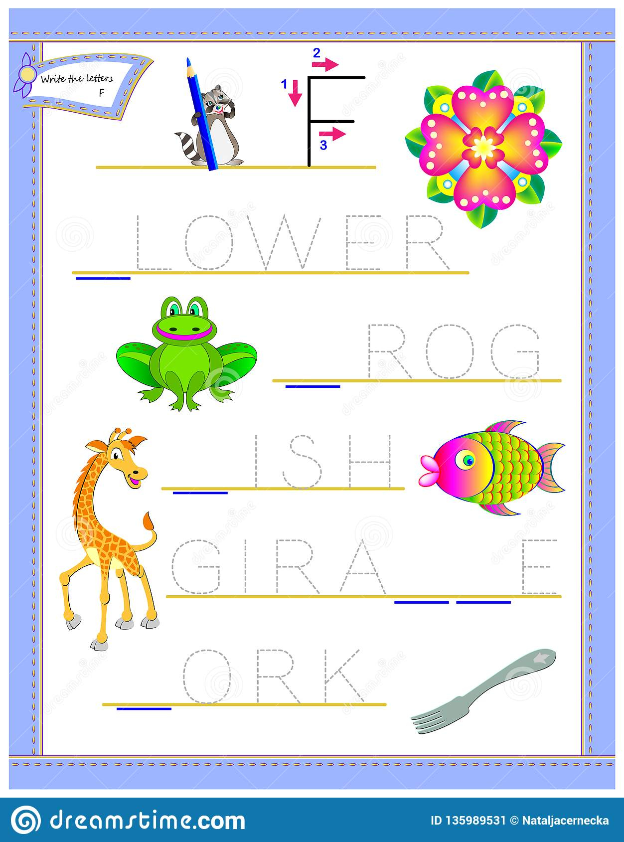 Tracing Letter F For Study English Alphabet. Printable