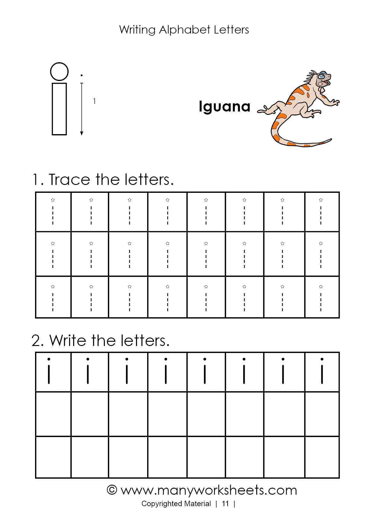 Tracing Letter I Worksheet For Kindergarten