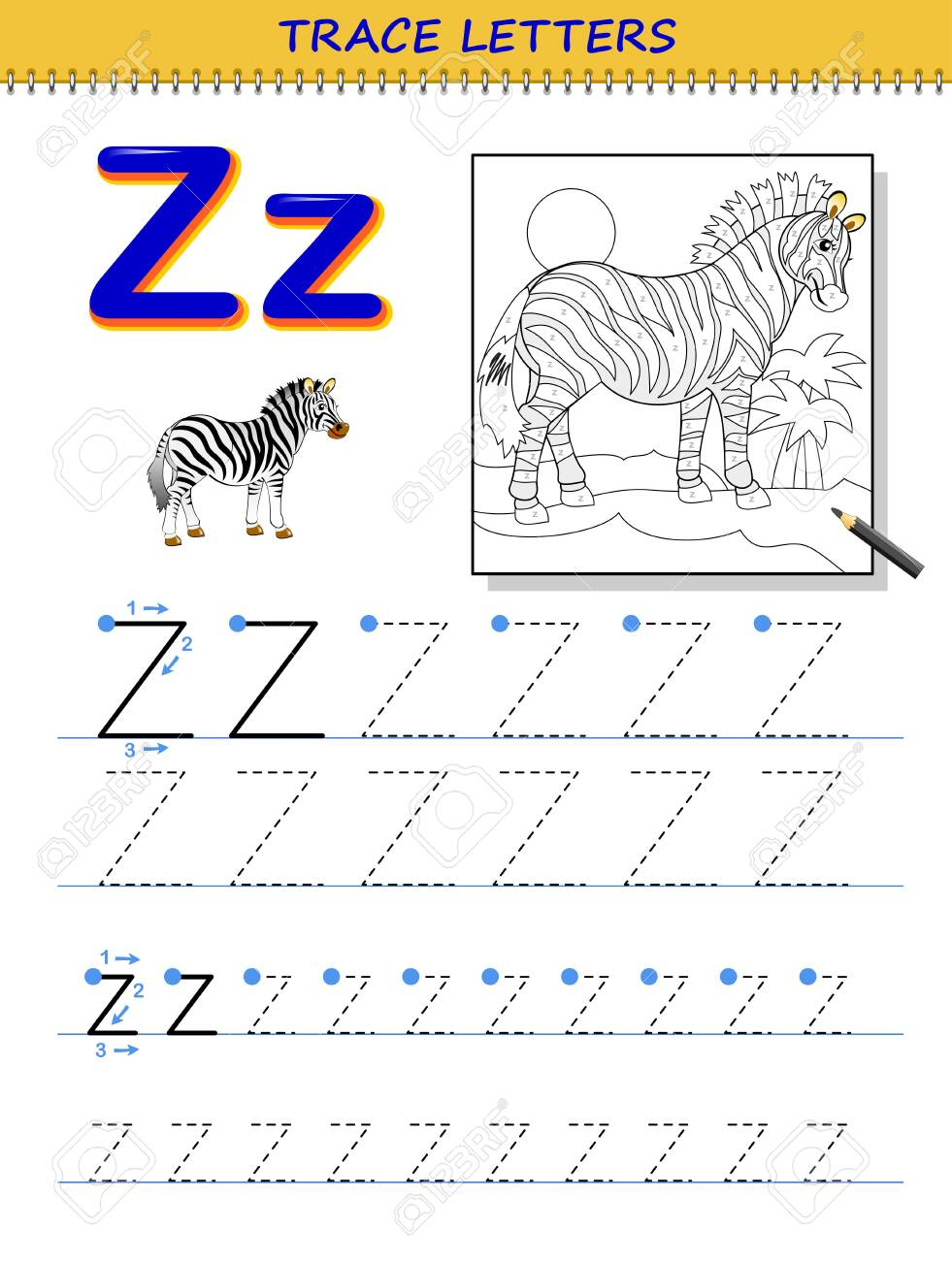 Tracing Letter Z For Study Alphabet. Printable Worksheet For..