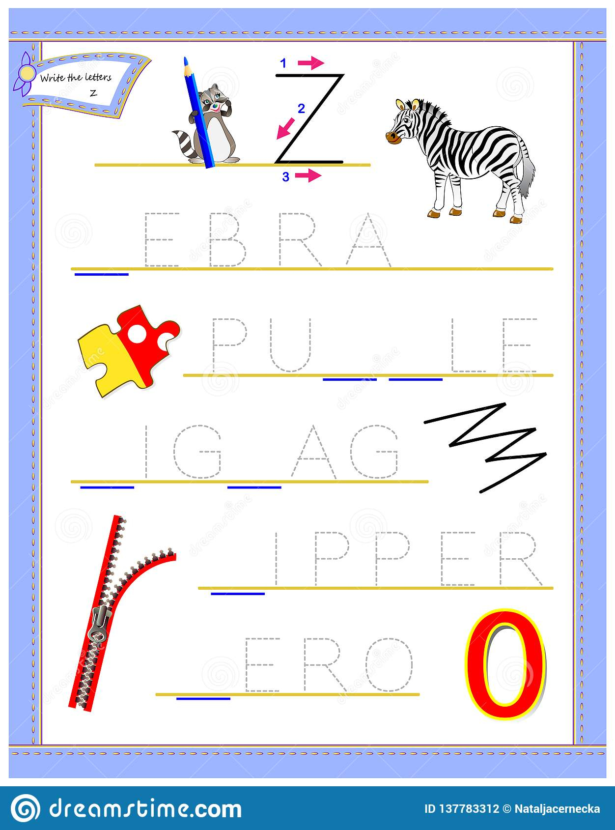 Tracing Letter Z For Study English Alphabet. Printable