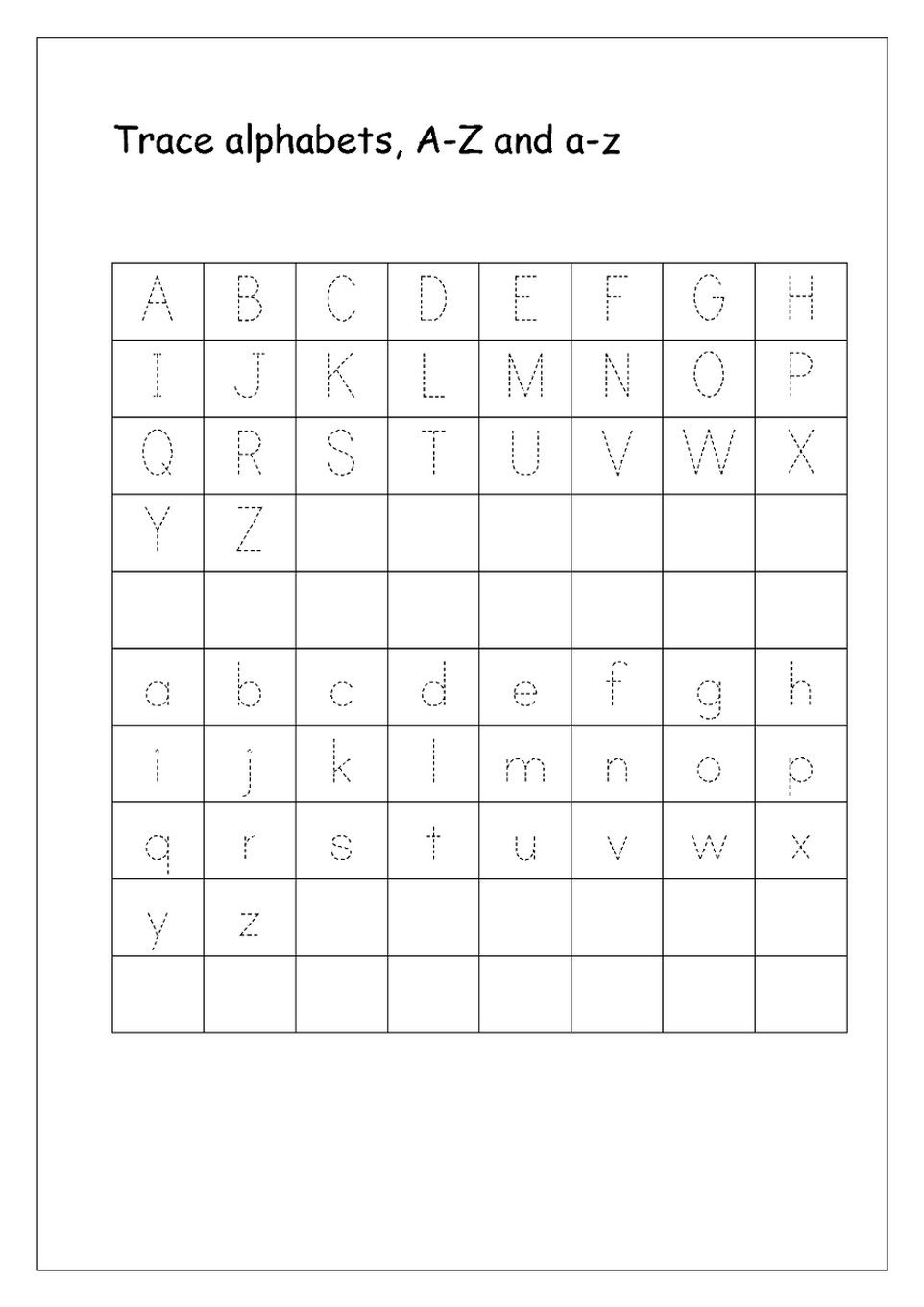 Tracing Letters A-Z Worksheets | อนุบาล