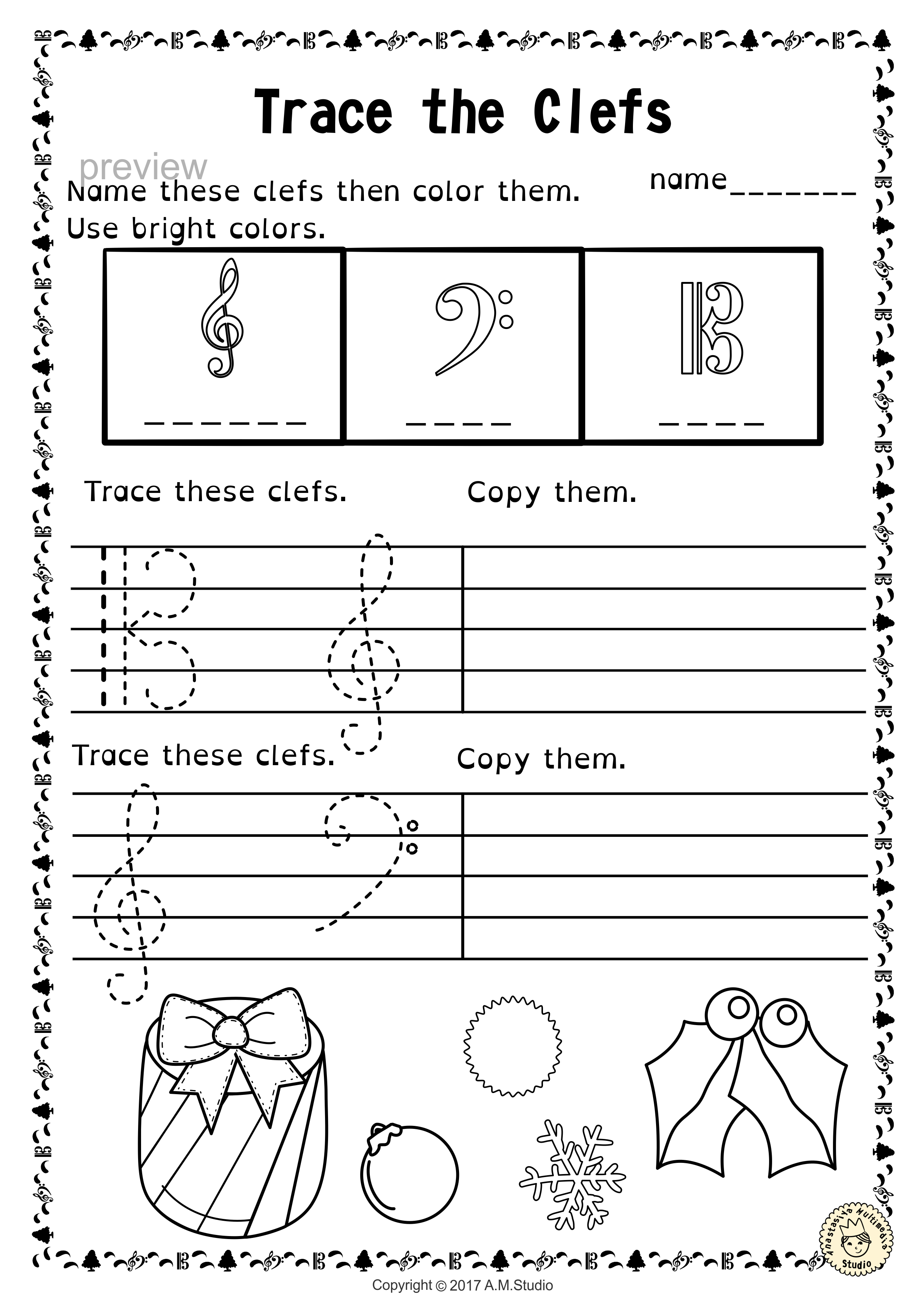Tracing Music Notes Worksheets For Winter And Christmas