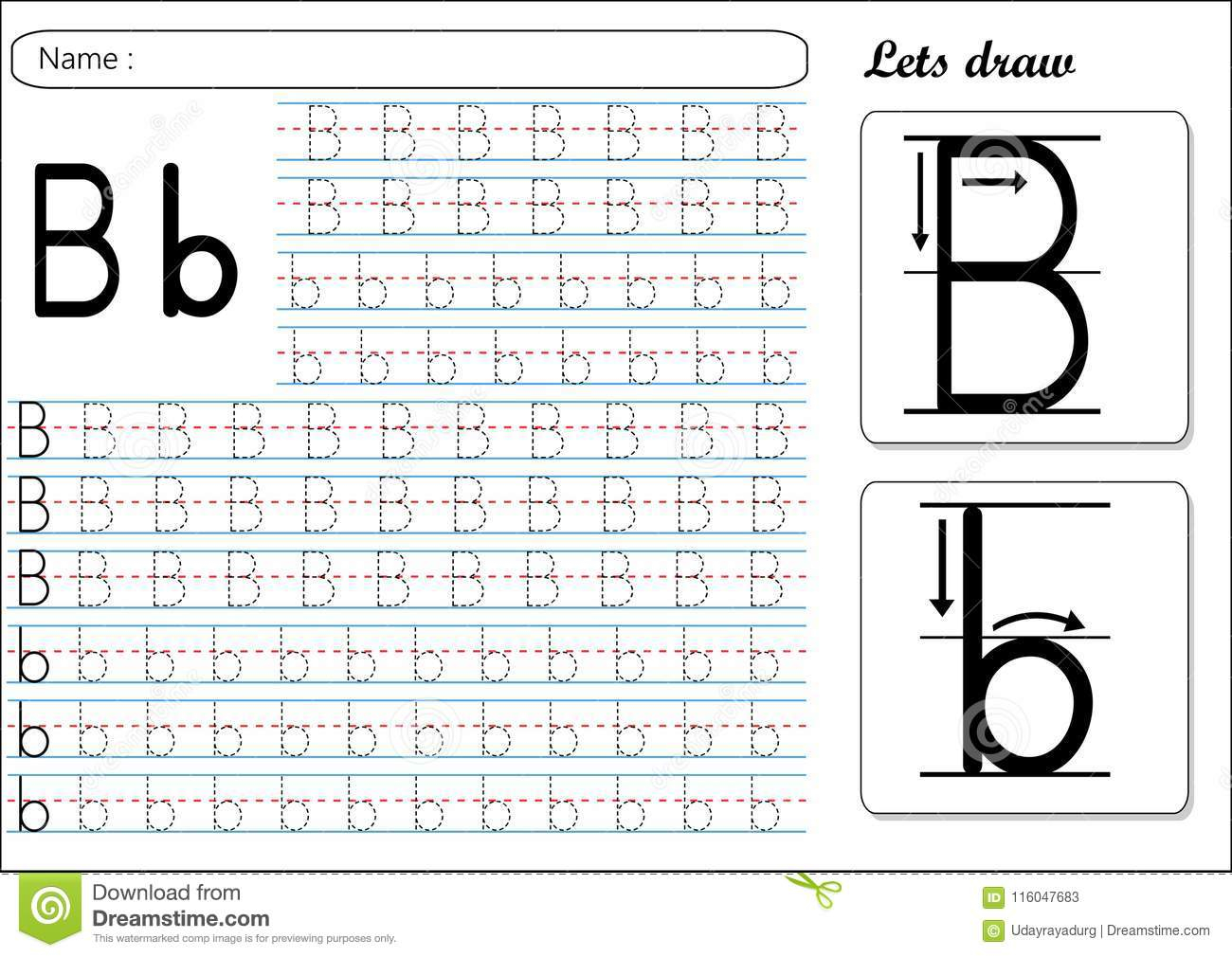 Tracing Worksheet -Bb Stock Vector. Illustration Of Early
