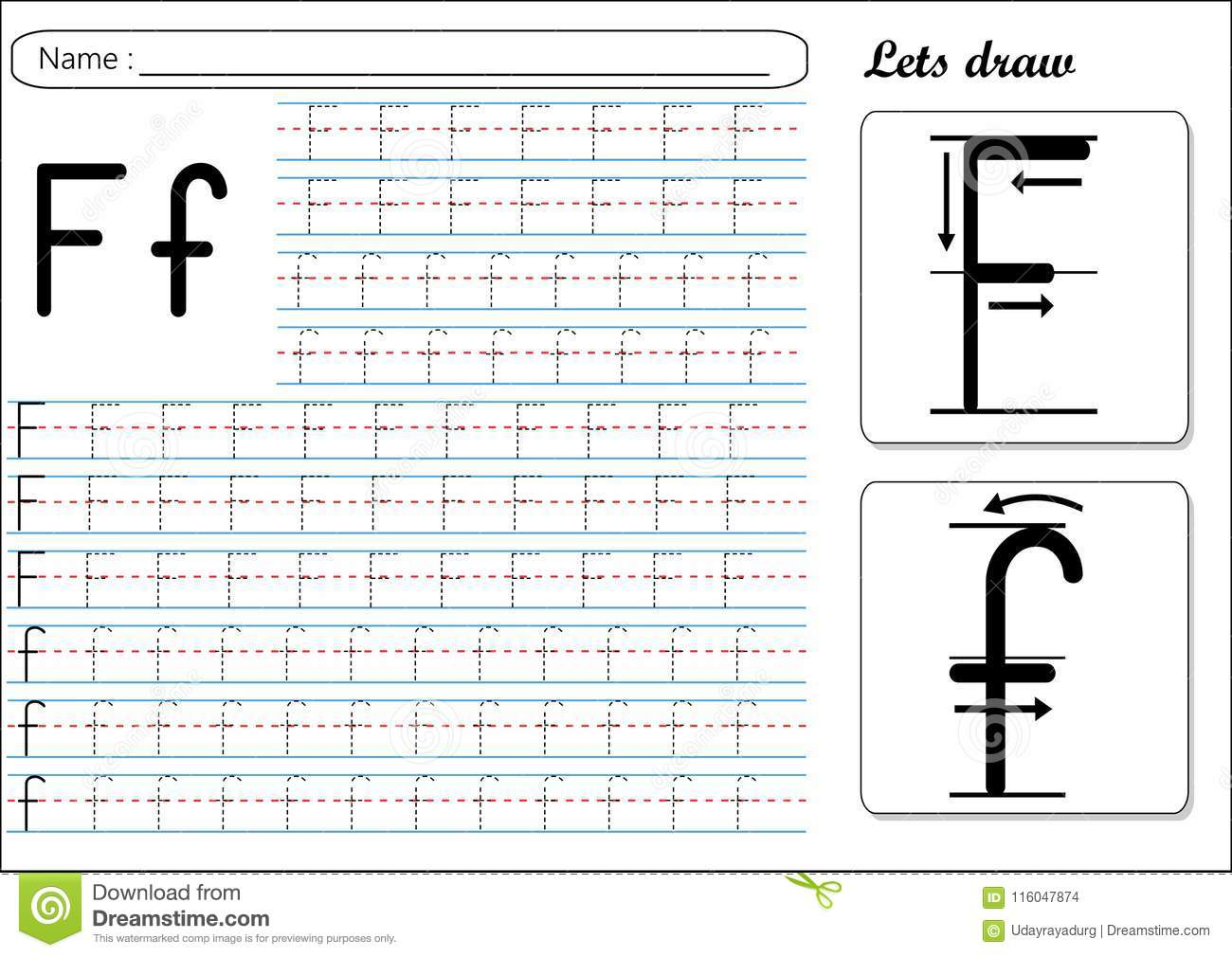 Tracing Worksheet -Ff Stock Vector. Illustration Of Language