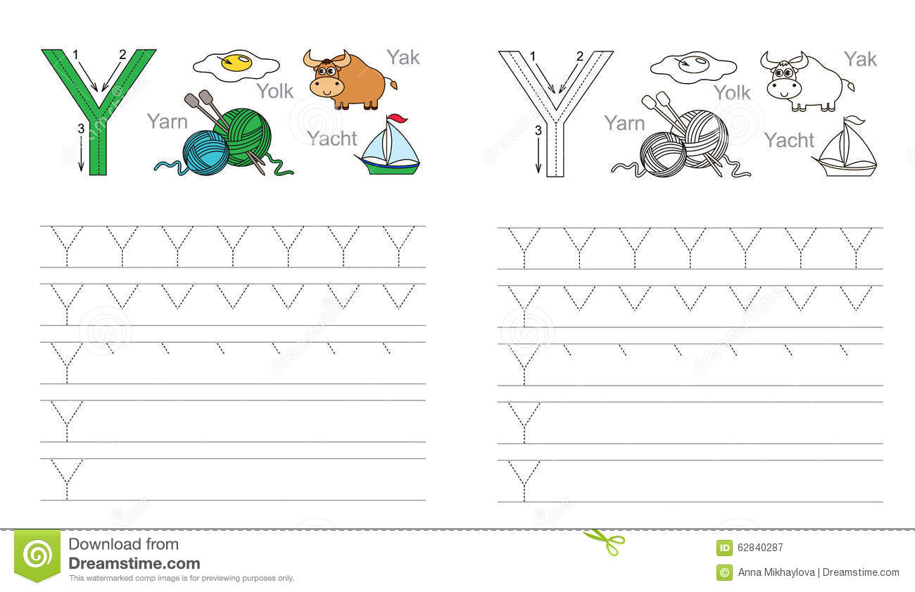 Tracing Worksheet For Letter Y Stock Vector - Illustration