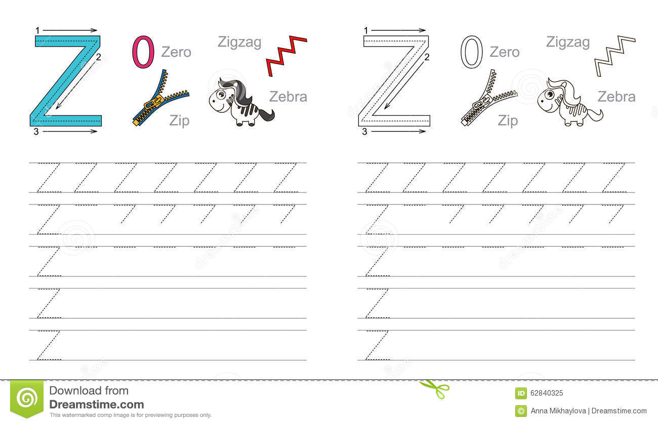 Tracing Worksheet For Letter Z Stock Vector - Illustration