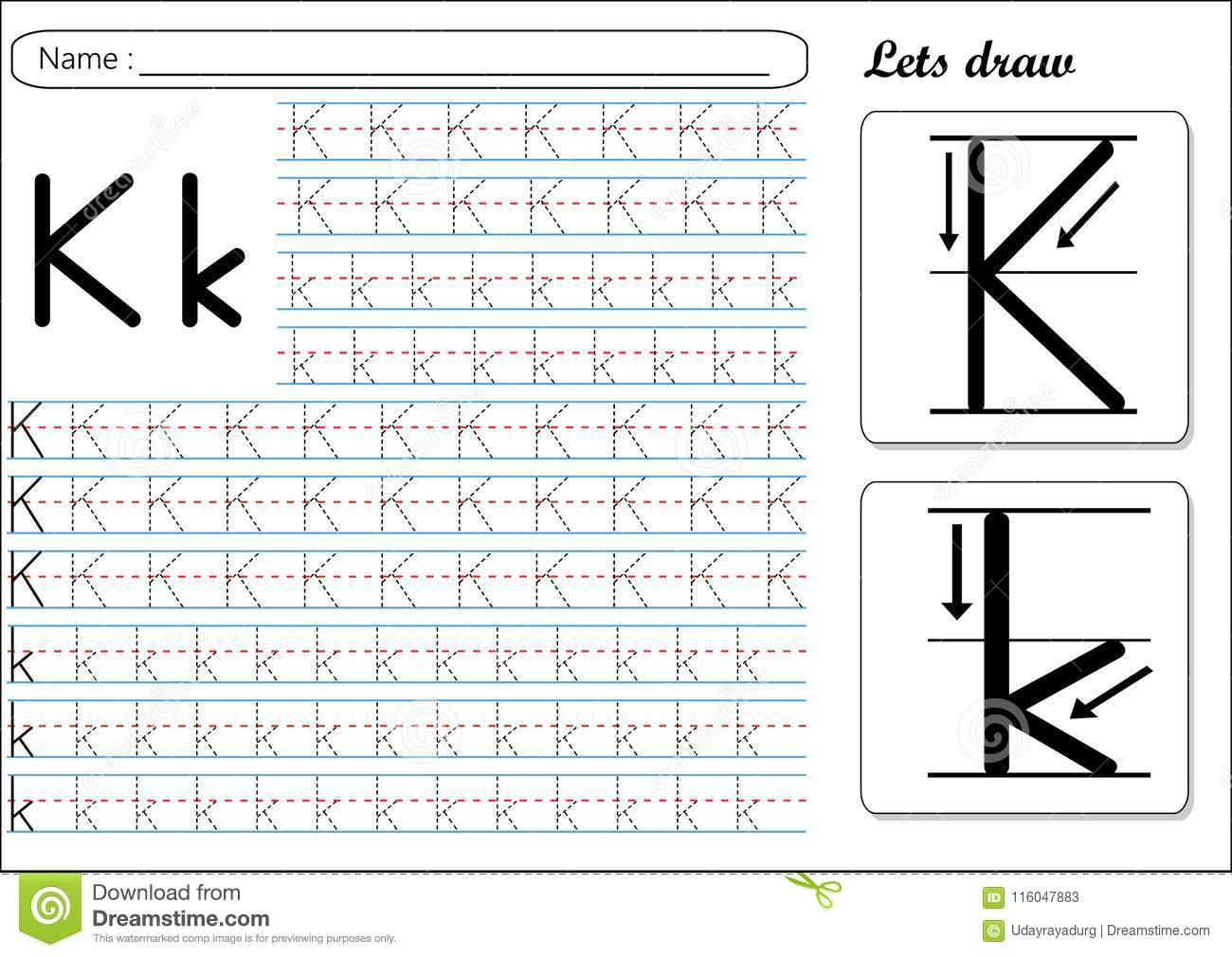 Tracing Worksheet -Kk Stock Vector. Illustration Of Cursive