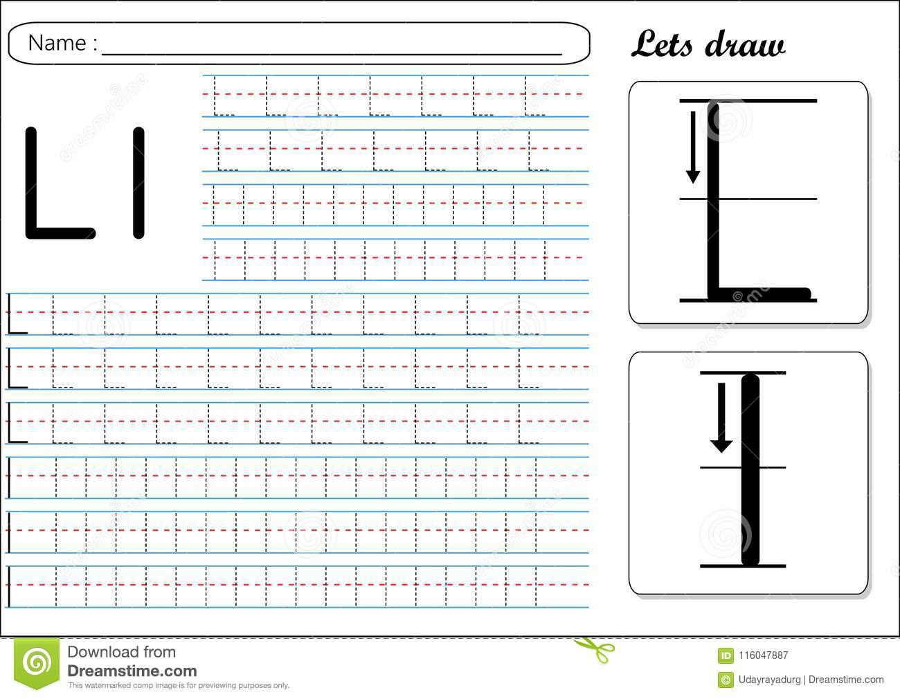 Tracing Worksheet -Ll Stock Vector. Illustration Of Educate