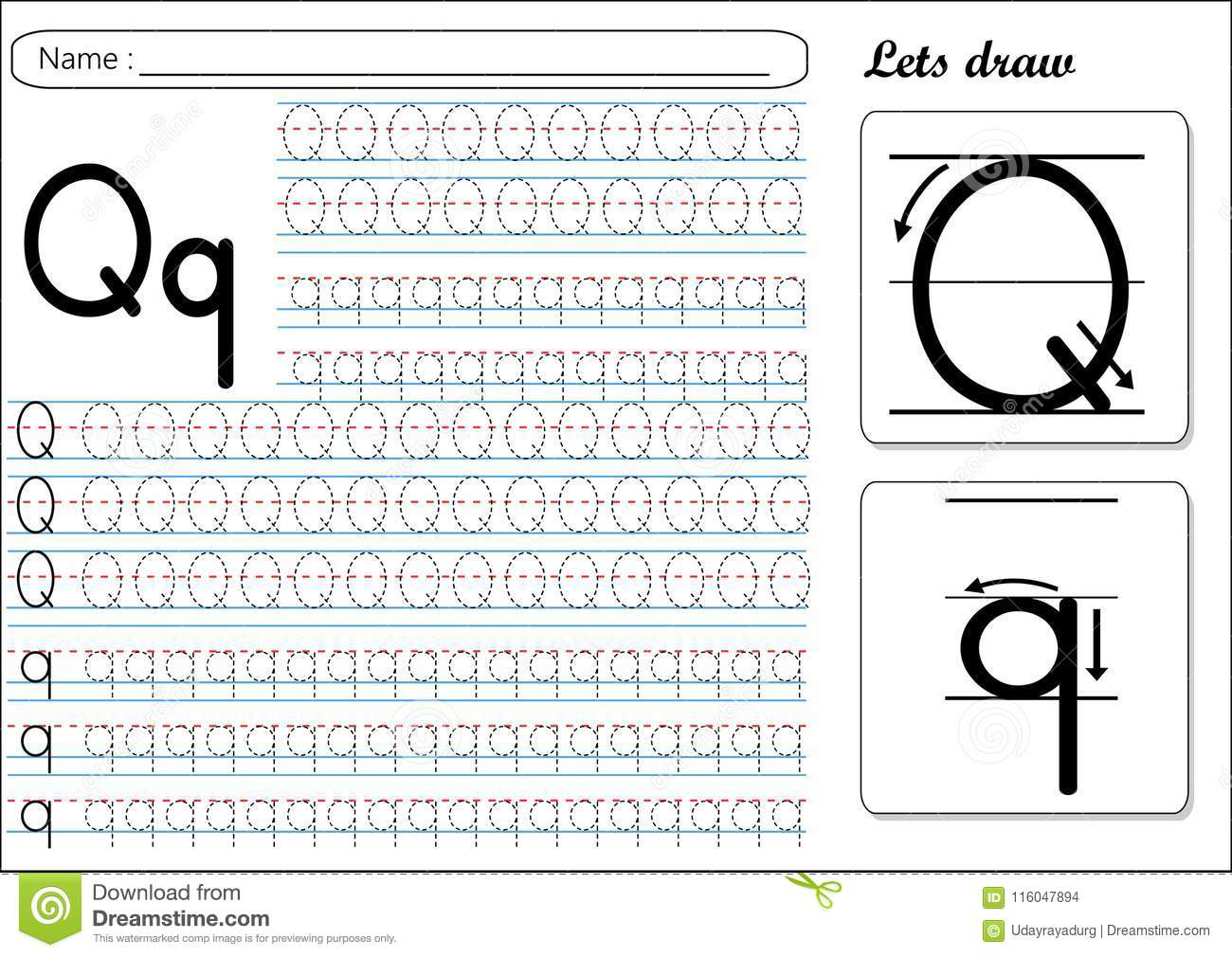 Tracing Worksheet -Qq Stock Vector. Illustration Of Book