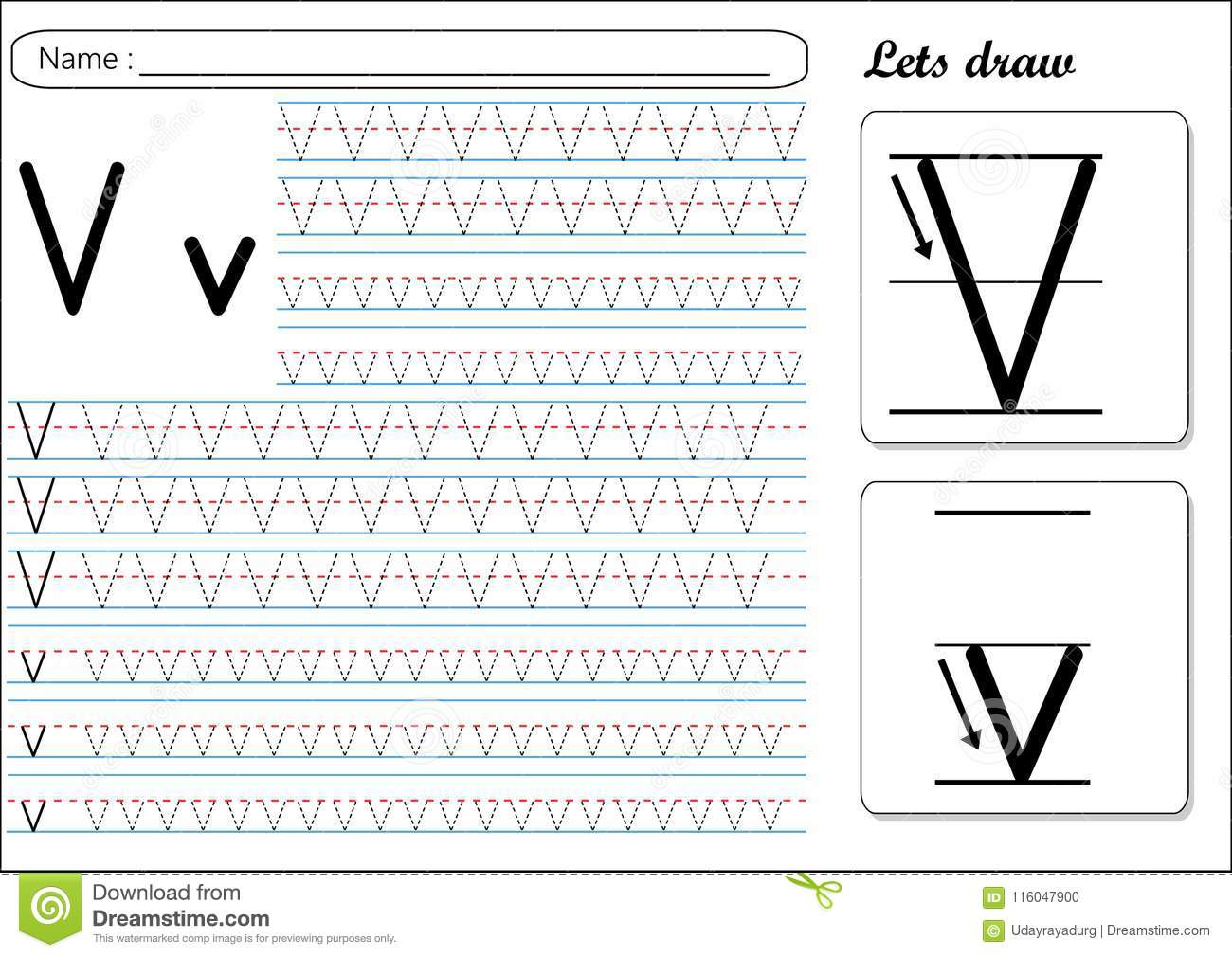 Tracing Worksheet -Vv Stock Vector. Illustration Of Kids