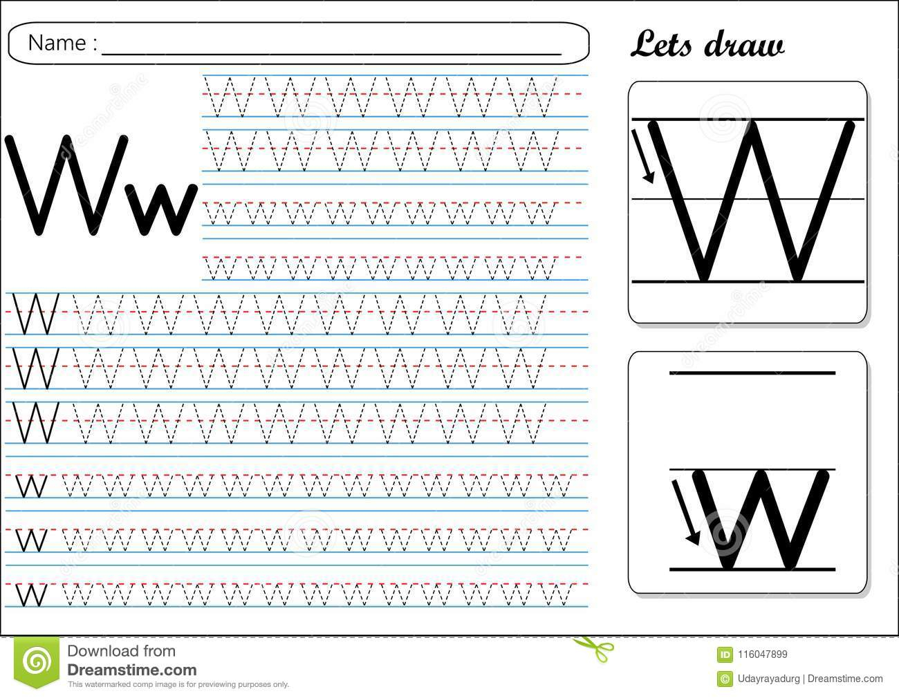 Tracing Worksheet -Ww Stock Vector. Illustration Of Guide