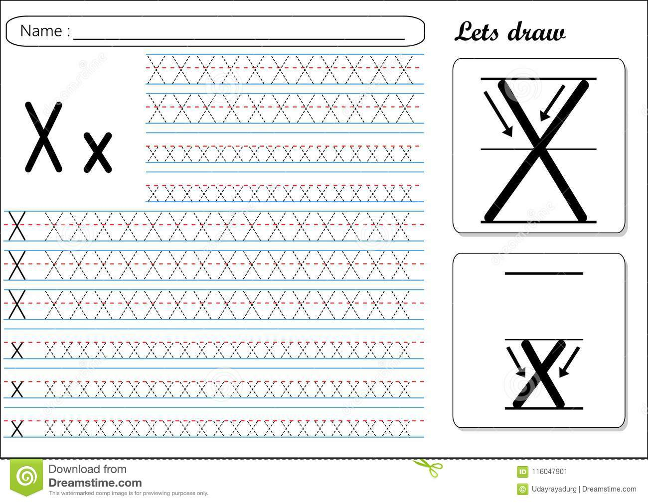 Tracing Worksheet -Xx Stock Vector. Illustration Of Letter