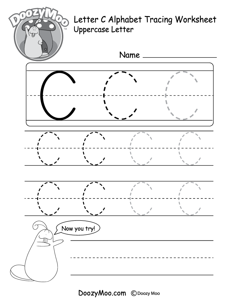 Uppercase Letter C Tracing Worksheet - Doozy Moo