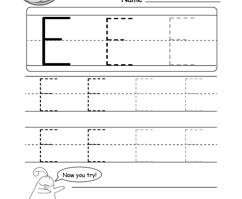 Uppercase Letter E Tracing Worksheet - Doozy Moo