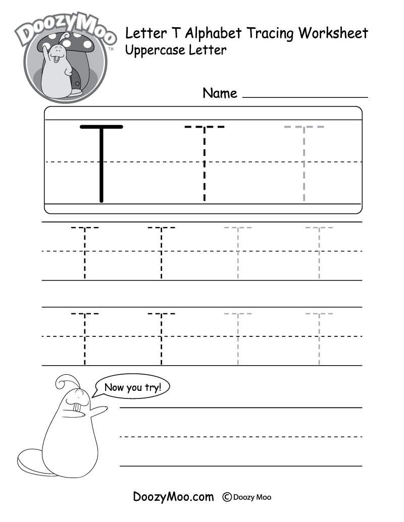 Uppercase Letter T Tracing Worksheet - Doozy Moo