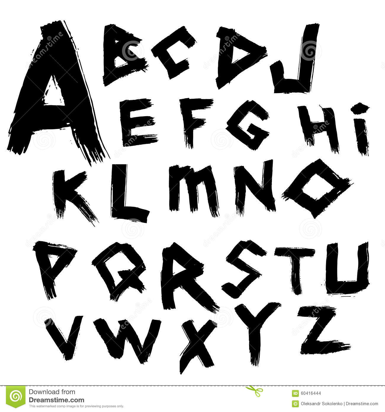 Vector Alphabet. Font Writtenwide Brush In The Ancient