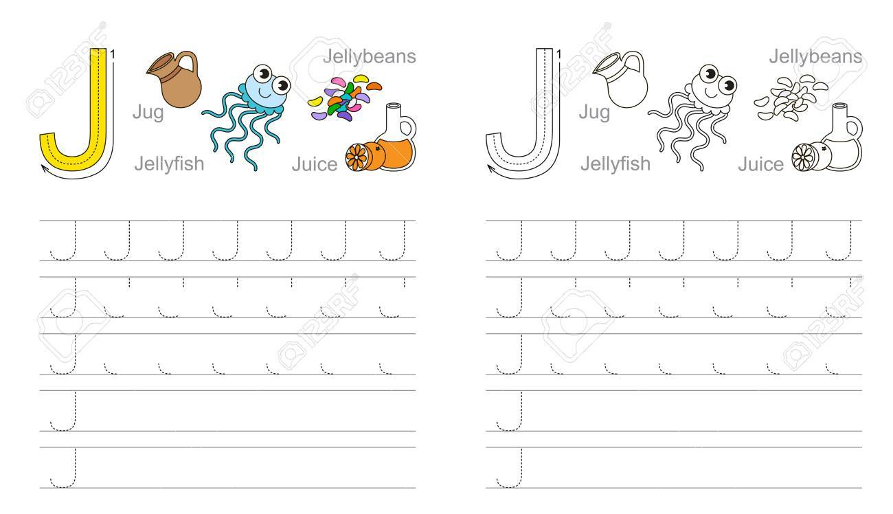 Vector Exercise Illustrated Alphabet. Learn Handwriting. Page..