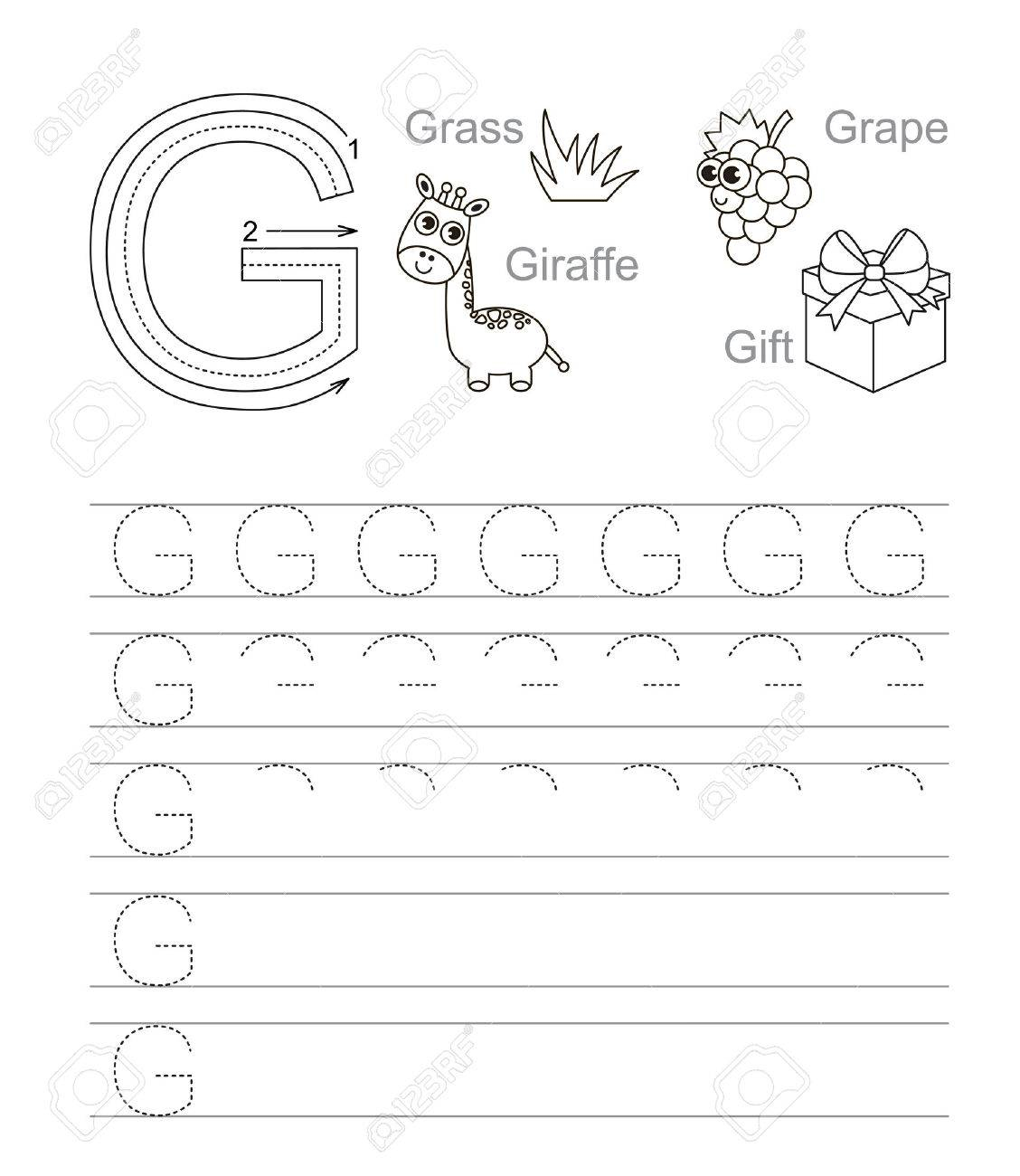 Vector Exercise Illustrated Alphabet. Learn Handwriting. Tracing..