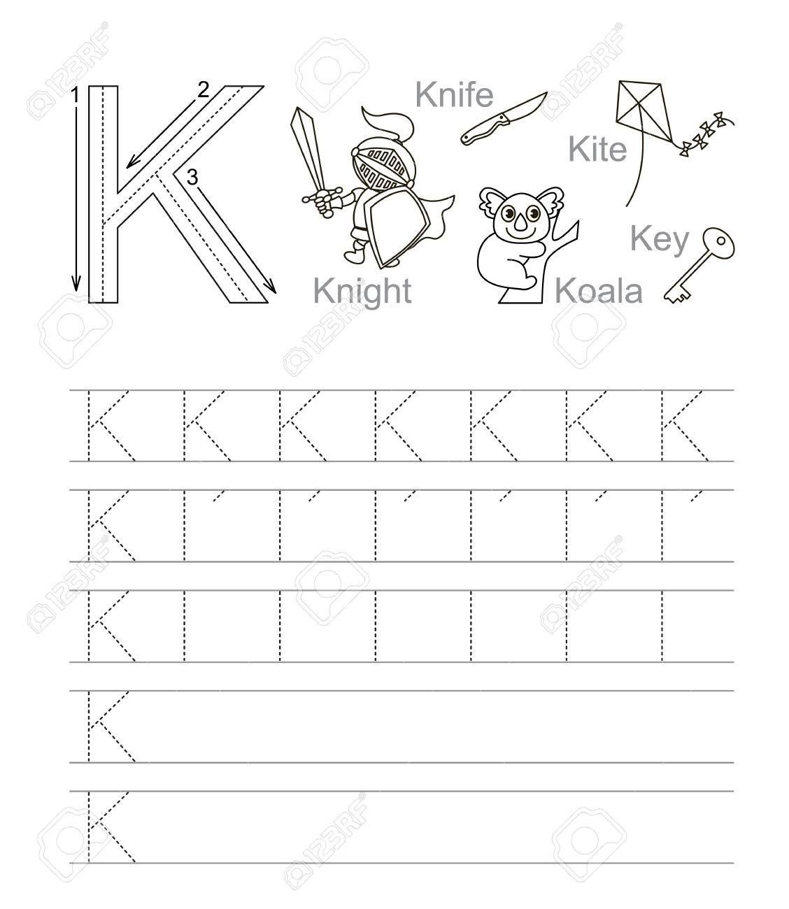 Vector Exercise Illustrated Alphabet. Learn Handwriting. Tracing..