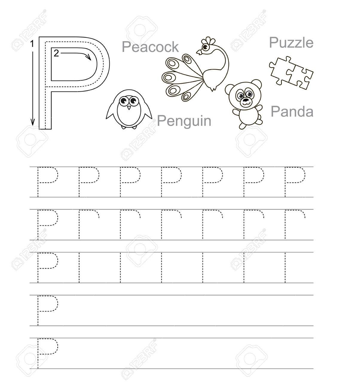 Vector Exercise Illustrated Alphabet. Learn Handwriting. Tracing..