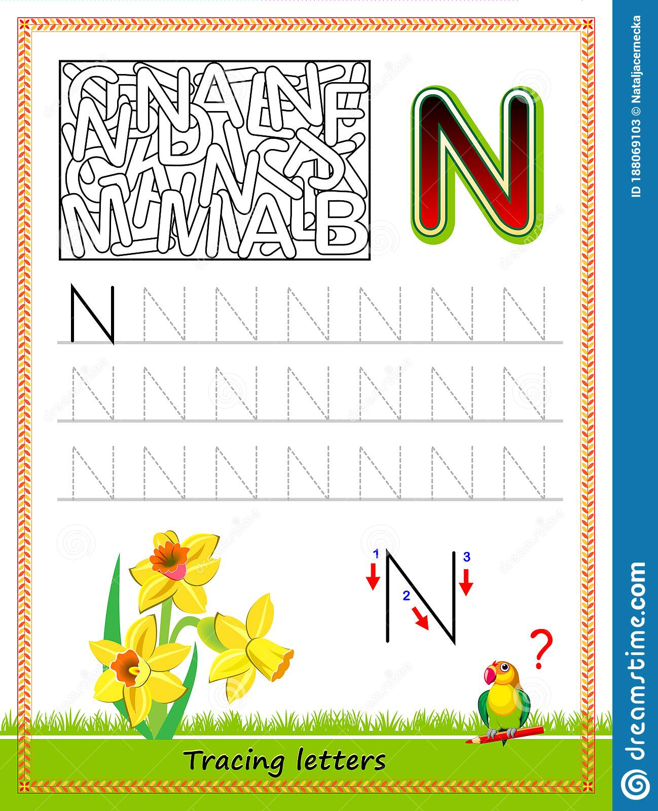Worksheet For Tracing Letters. Find And Paint All Letters N