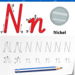 Letter N Tracing Alphabet Worksheets Stock Vector