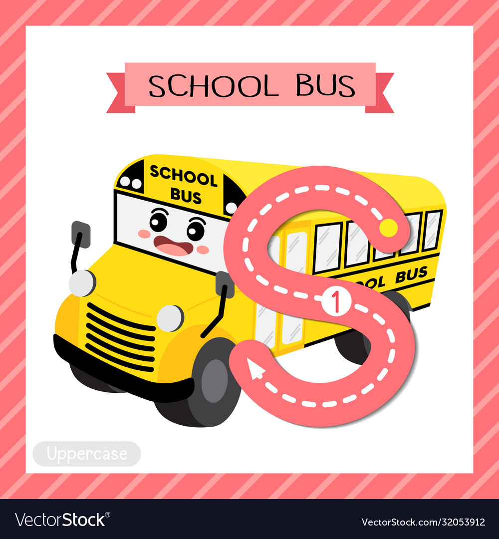 Letter S Uppercase Tracing School Bus