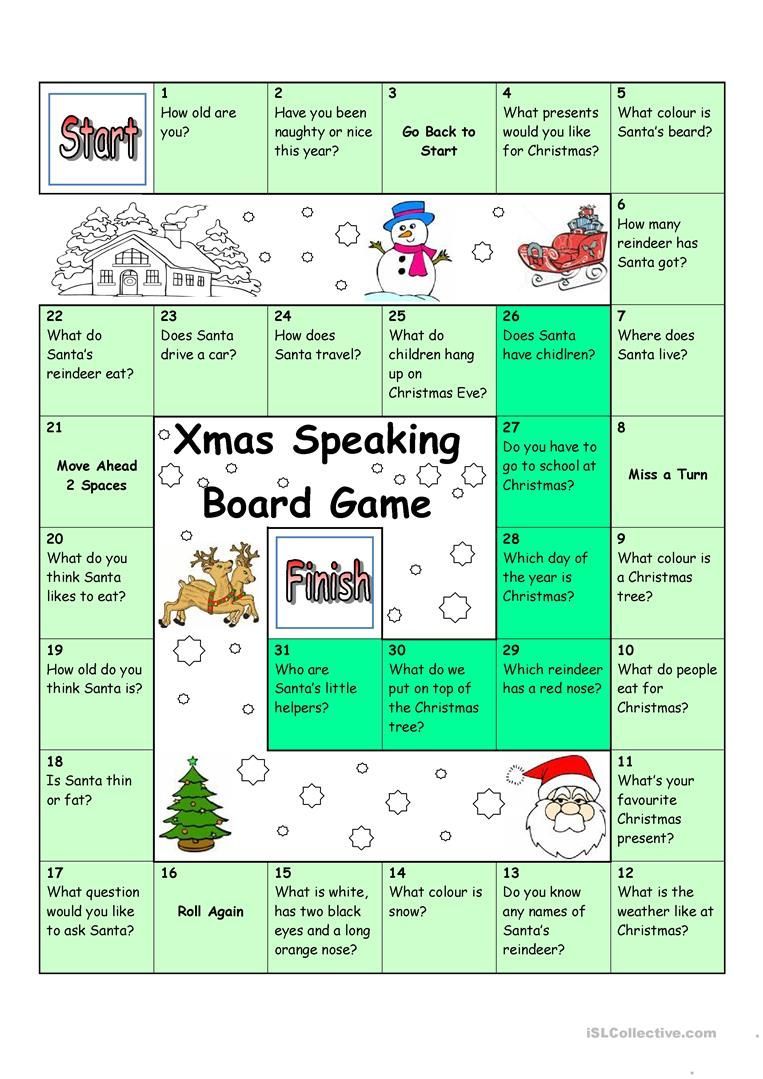 Board Game - Christmas &amp;amp; Santa - English Esl Worksheets