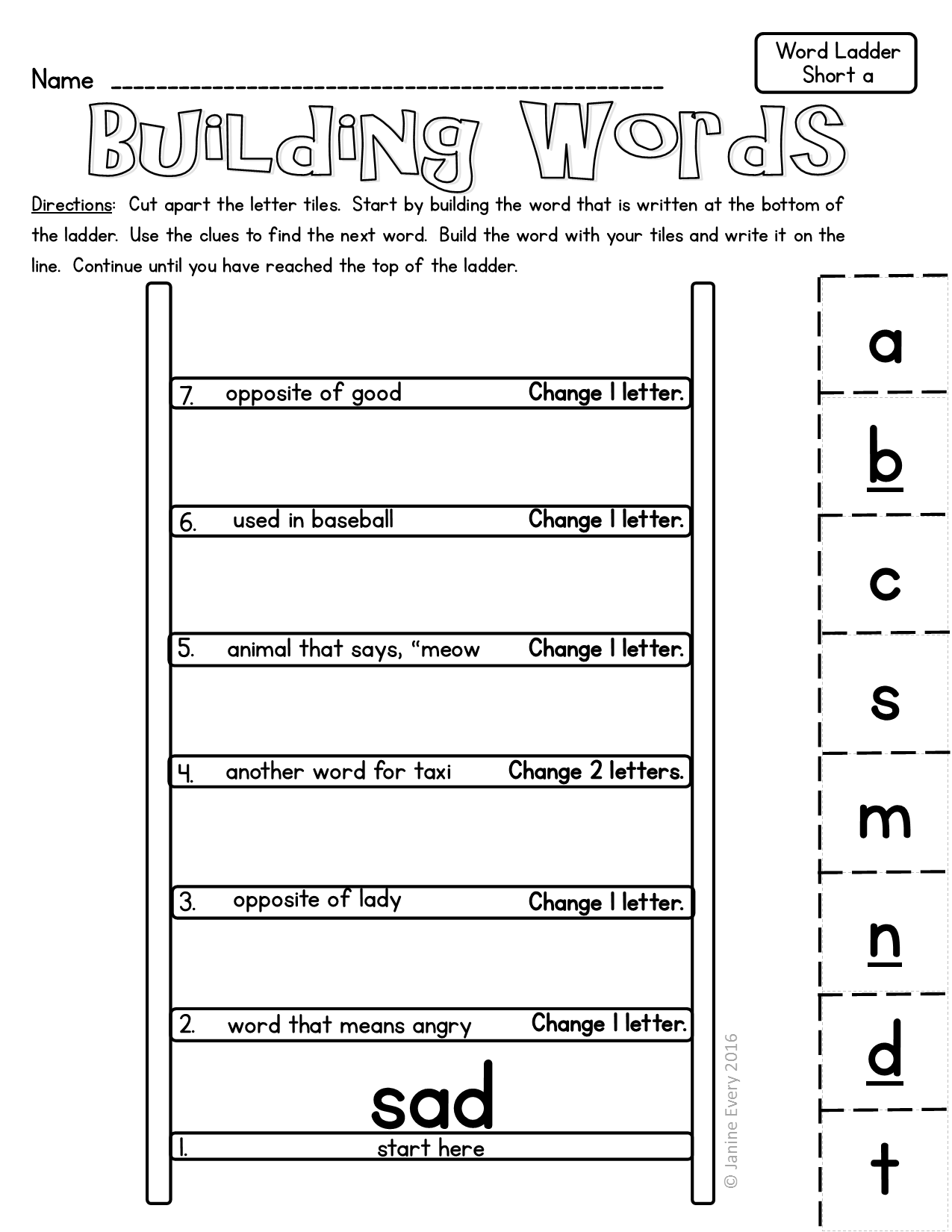 Building Words With Word Ladders - Great For Building