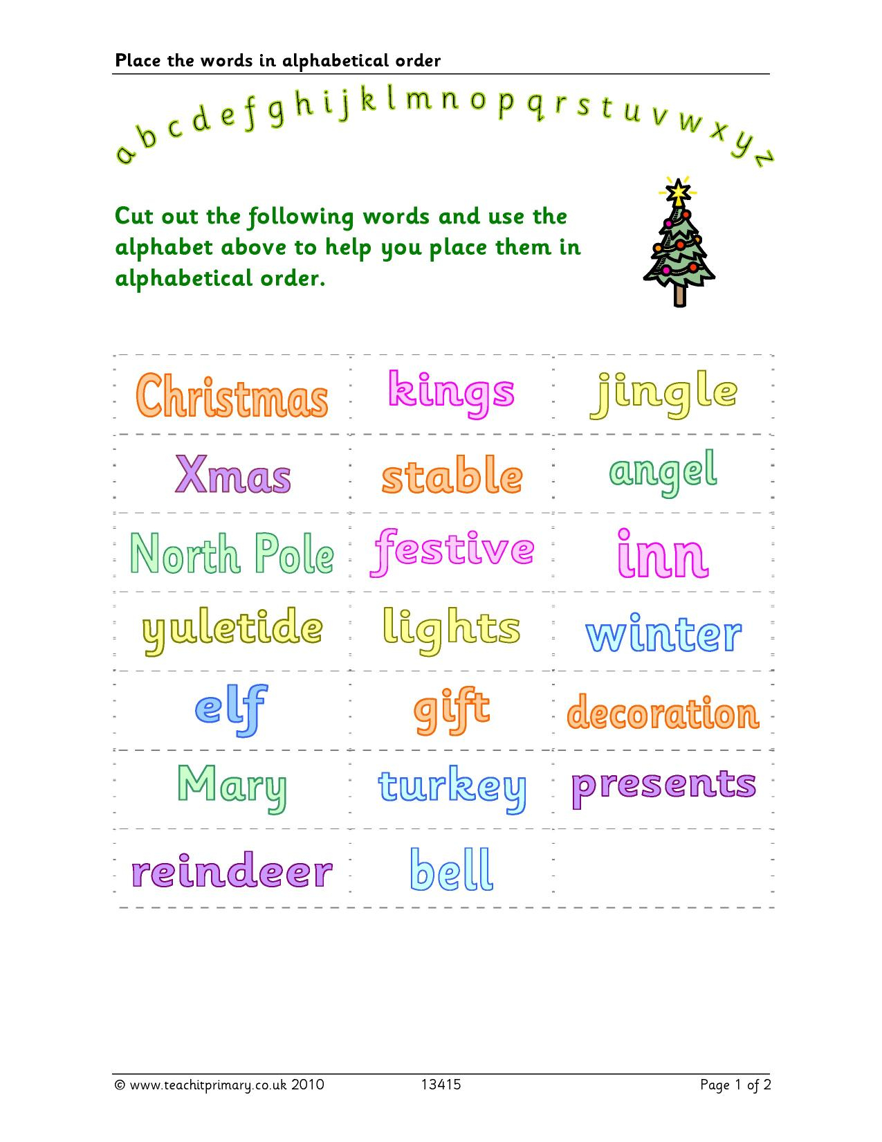 Christmas Alphabetical Order Worksheets 3206