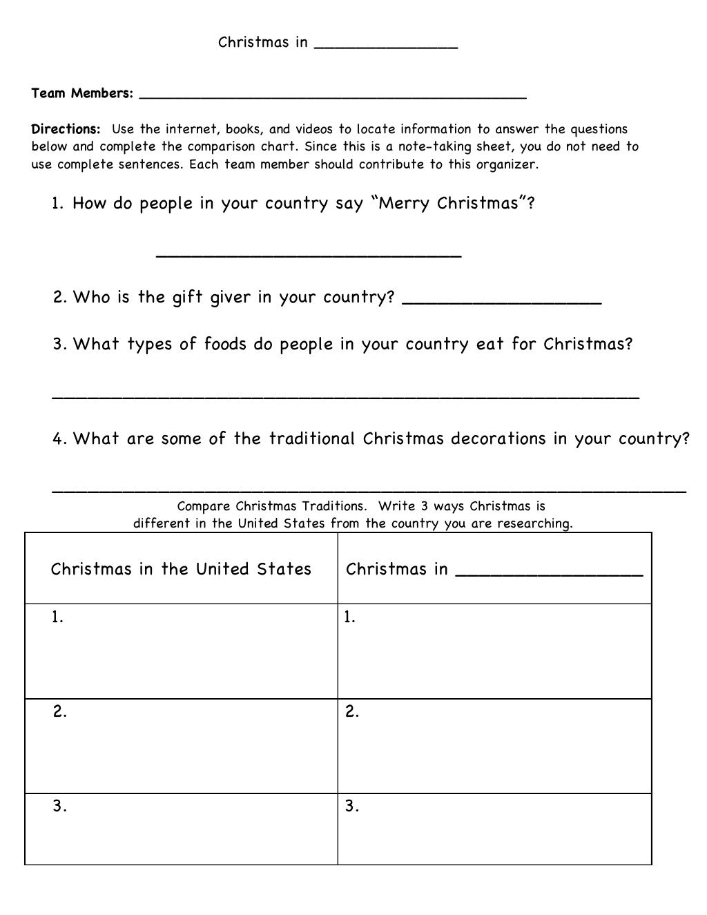 Christmas Around The World Research Graphic Organizer (By