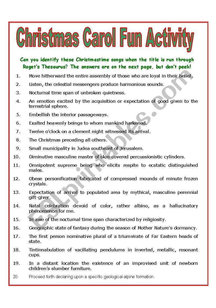 Christmas Carol Fun Activity - Esl Worksheetmulford