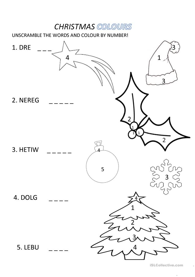 Christmas Colours - English Esl Worksheets For Distance