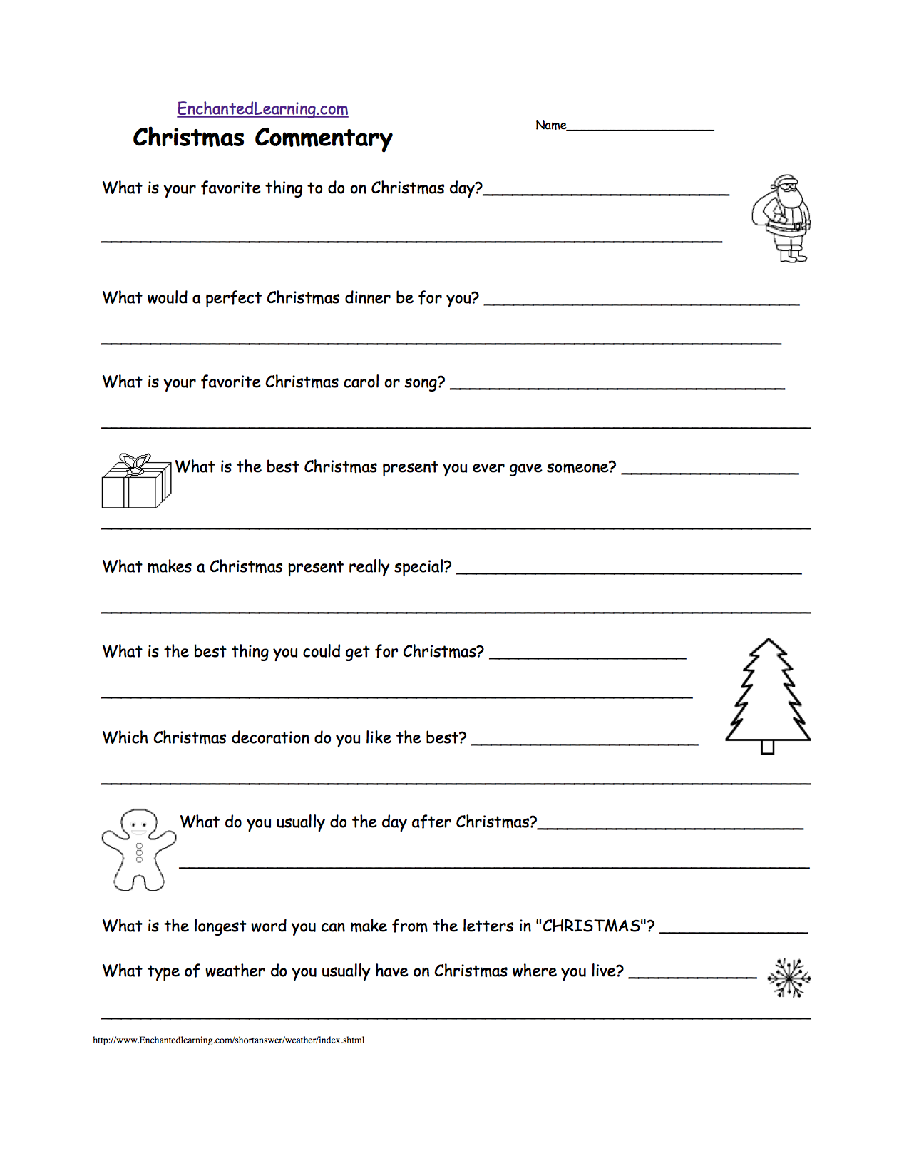 Christmas Commentary - Short Answer Worksheet