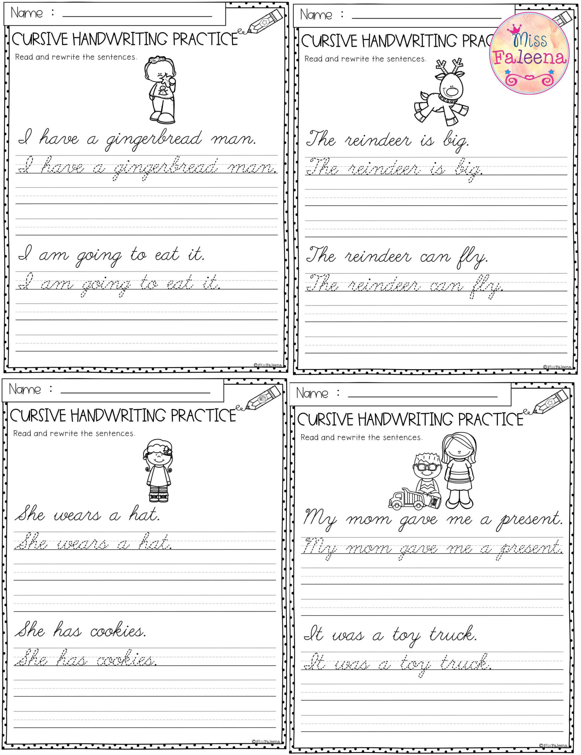 Christmas Cursive Handwriting Practice Worksheets